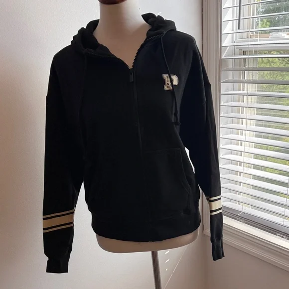 Pink VS Black Zip-Up Hoodie with off White Accents - Picture 1 of 3